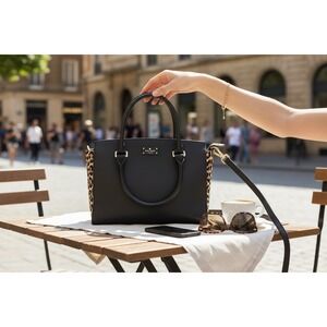 Kate Spade New York Leather Tote Bag Leopard Print Interior Gold Hardware